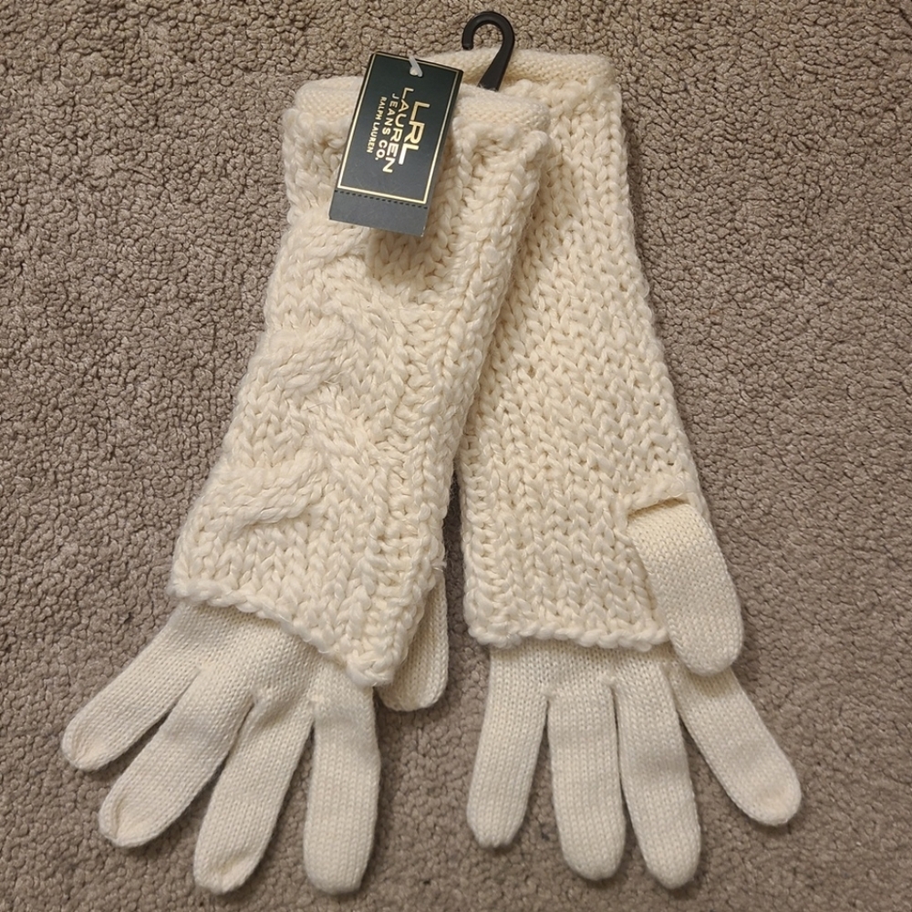 BNWT - Ralph Lauren - Cream White Knit Women's Winter Gloves Mittens
